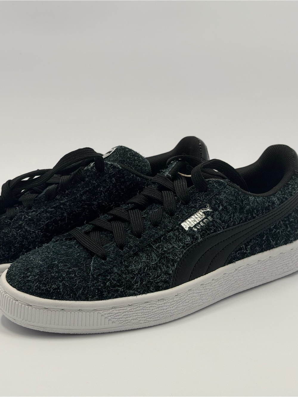 Puma Black Textured Suede Low-Top Sneakers with White Sole